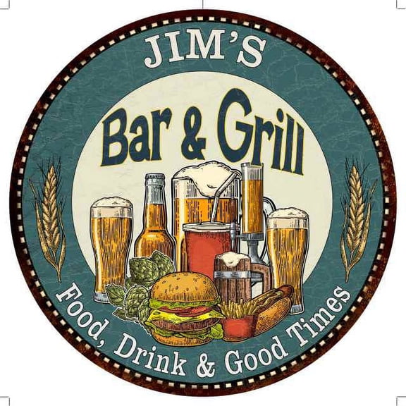 JIM'S Bar and Grill 14" Round Metal Sign Kitchen Wall Decor 100140023014