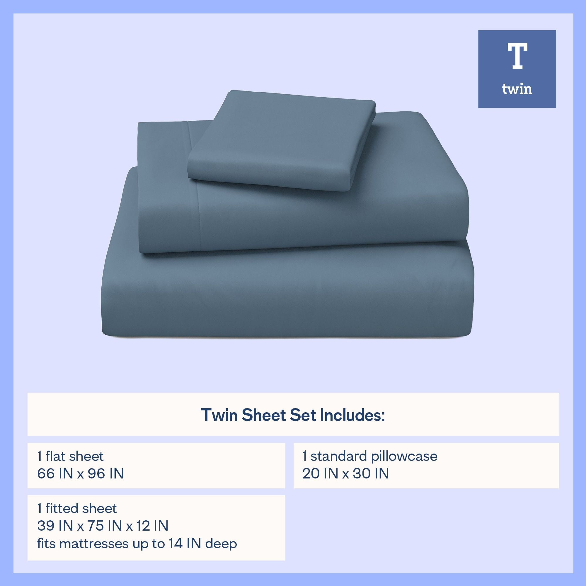 Mainstays Kids Microfiber Bed Sheet Set, Twin, Blue, 3 Pieces