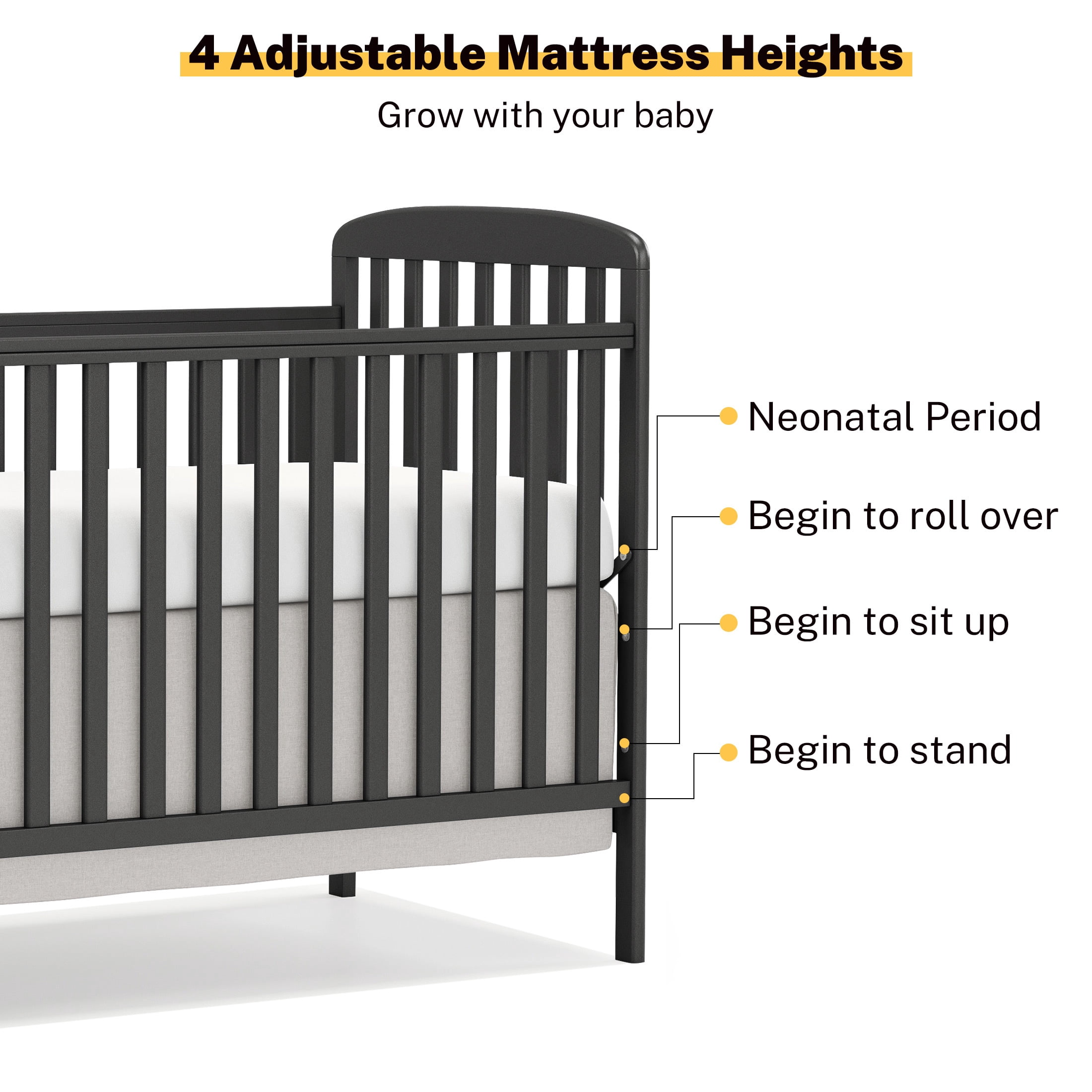 CASEMIOL Baby Crib with Changing Table 3 in 1, New Zealand Pinewood Cribs Convertible to Toddler Daybed Bed, Non-Toxic Finish, Easy to Assemble, Black