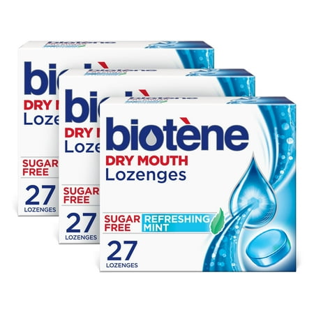 Biotene Dry Mouth Lozenges for Fresh Breath, Refreshing Mint, 27 Count, 3 Pack