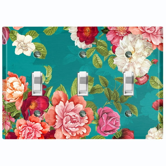 Metal Light Switch Plate Outlet Cover Pastel Rose Leaf Garden Teal ROS031