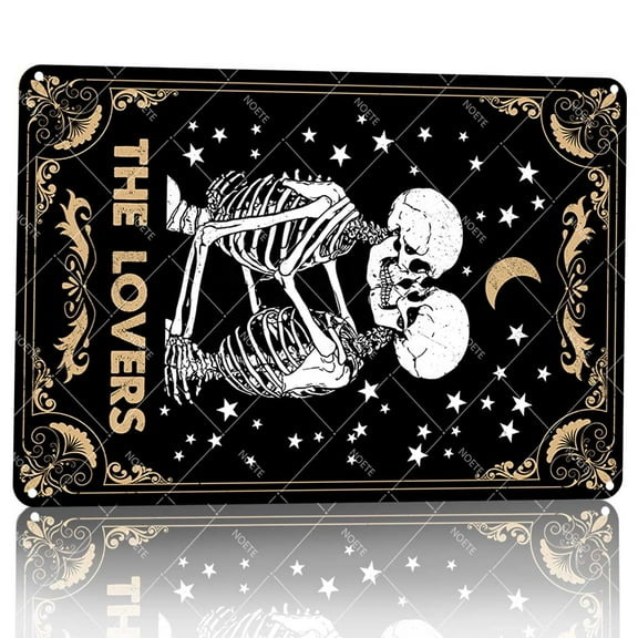 Noete 8x12 Inch Goth Valentines Day Metal Tin Sign - Tarot Card Skull Lovers Wall Decor, Vintage Metal Material Art for Home, Bar, Cafe & Office Decoration