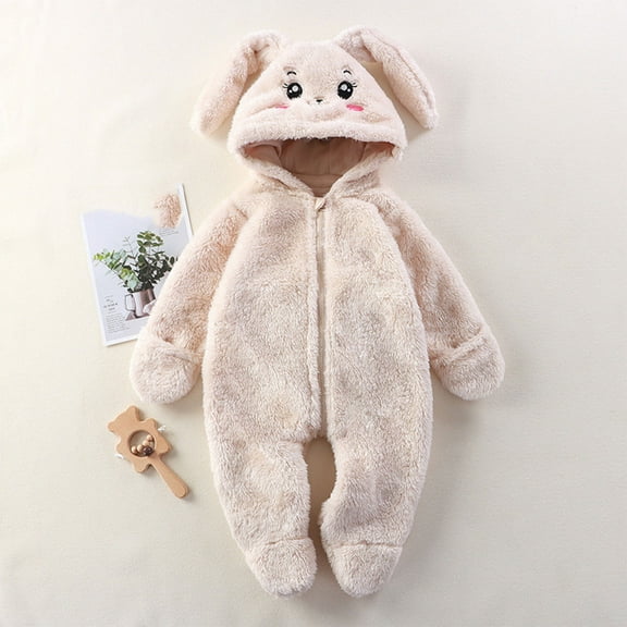 3 Months Newborn Baby Bear Onesie Outfit Suit Girls Boys Fleece Jumpsuit Romper Hooded Winter Snowsuit Clothes Beige