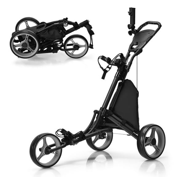 Topcobe Folding 3 Wheels Golf Push Cart with Bag Scoreboard Adjustable Handle, Foldable Lightweight Pushcart, Easy to Open & Close, Gray