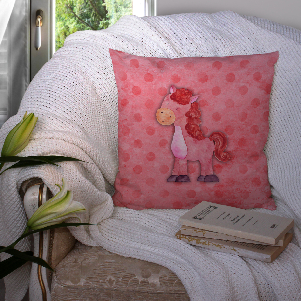 Polkadot Horse Watercolor Fabric Decorative Pillow