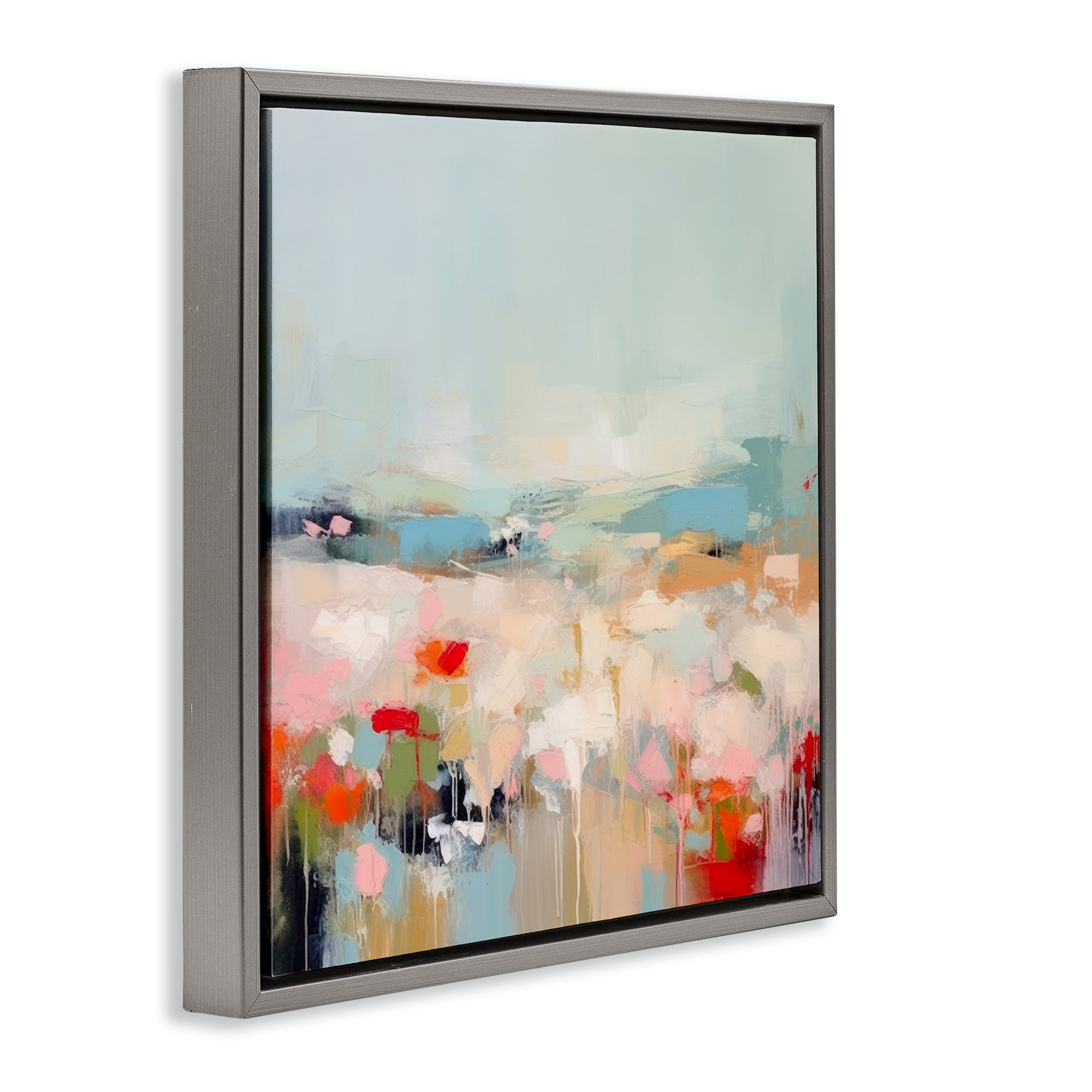 Stupell Industries Pastel Paint Drip Scene Abstract Painting Gray Floater Framed Canvas Art Print Wall Art, 18 x 18