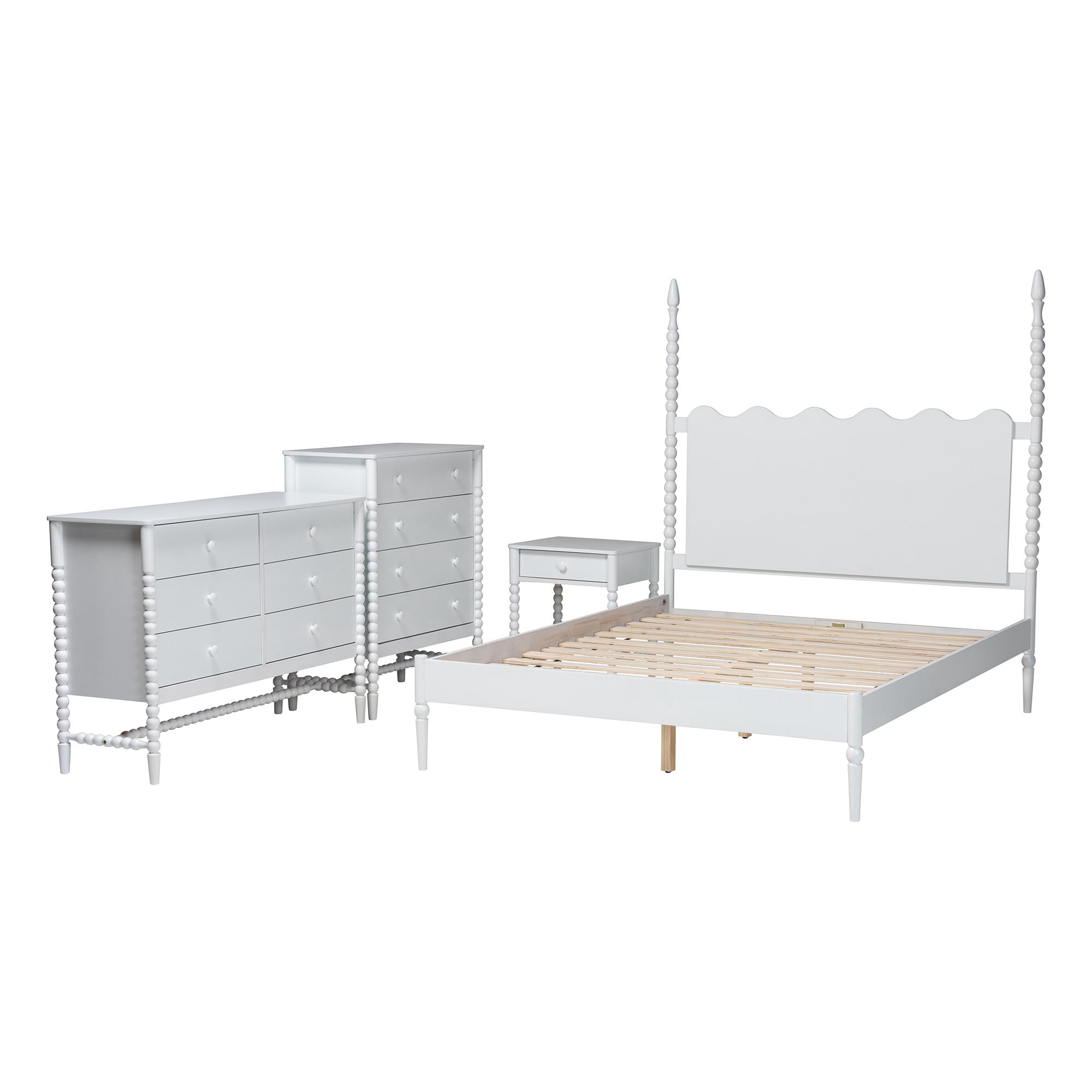 Baxton Studio Brantley Modern Farmhouse Bedroom Set, Queen, 4-Piece, White