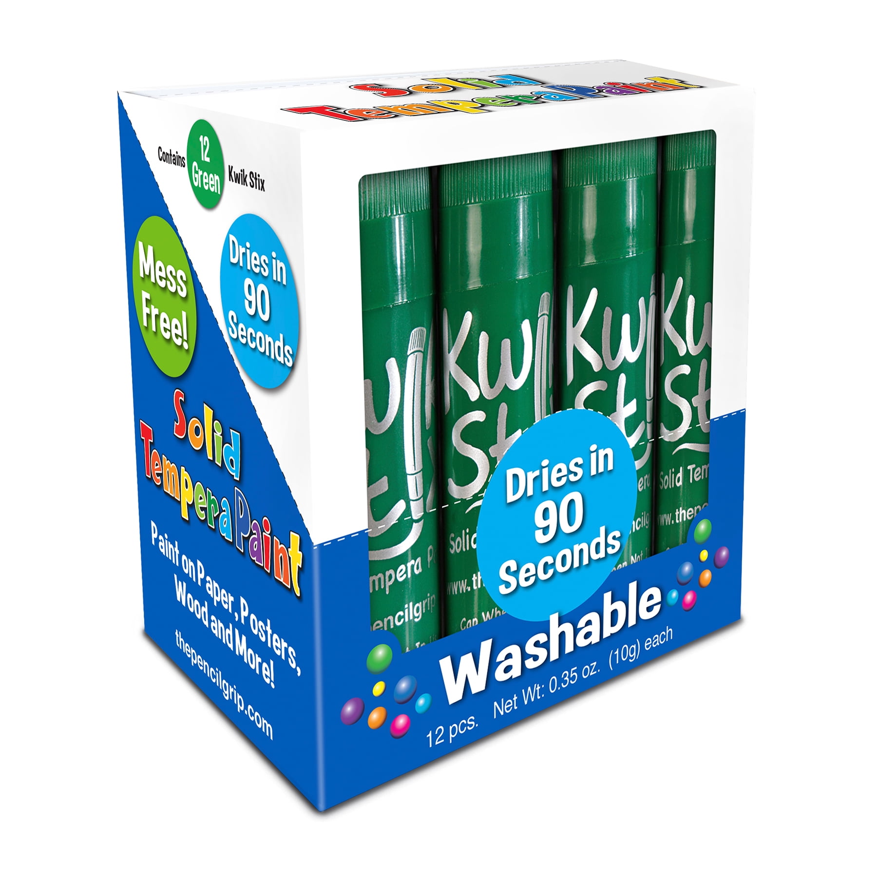 Kwik Stix Tempera Paint Sticks, Single Color Pack, Green, 12 per Pack, 2 Packs