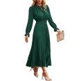thumbnail image 2 of Vestido midi acampanado con estampado de puntos Color sólido Traje diario con cordones y cintura con cuello en V para mujer, 2 of 9