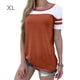 thumbnail image 1 of Camiseta de mujer Blusa de cuello redondo de manga corta con bloque de color a rayas, marrón, XL Methold AP001633-19, 1 of 6