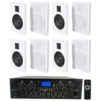 Rockville RPA40BT 4-Room Home Audio Kit Receiver (8) White Slim Wall Speakers