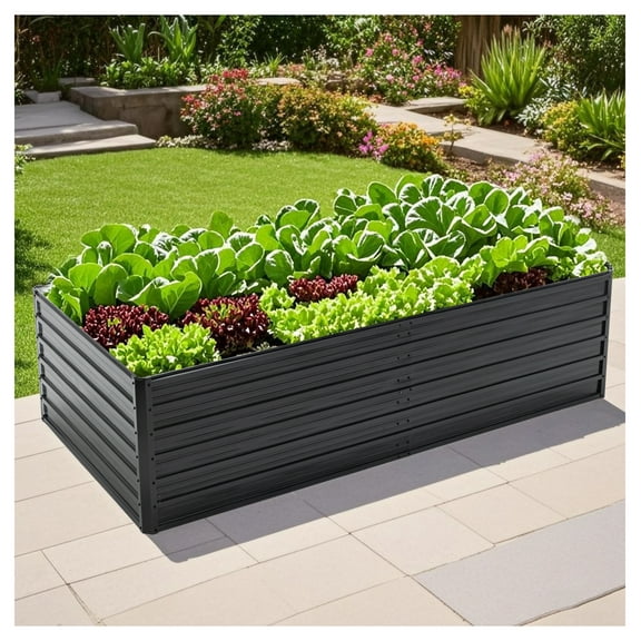 Metal Raised Garden Bed 4x3x1 FT, Galvanized Steel Planter Box, Outdoor Planting Kit for Vegetables, Flowers, Black