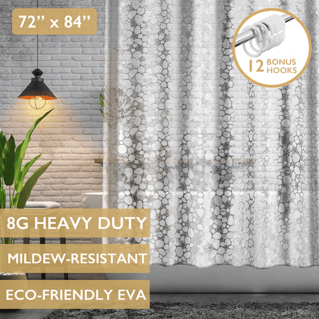 ComfiTime Clear Shower Curtain Liner | Extra Long 8G Heavy-Duty Mildew/Mold-Resistant Shower Liner with Weighted Magnets, 100% Waterproof EVA Vinyl, Rustproof Brass Grommets, 12 hooks, 72" x 84"