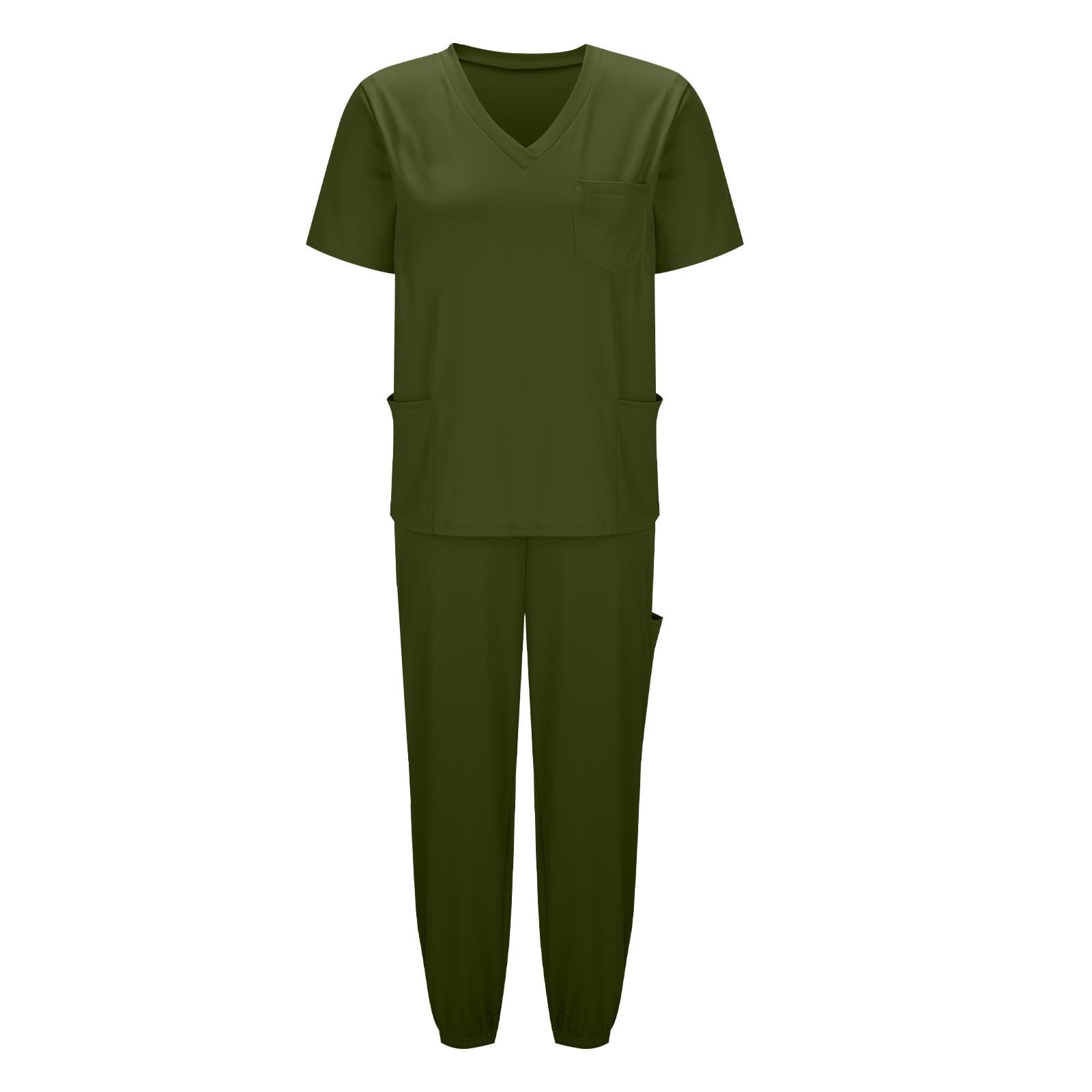 Womens Stretch V-Neck Jogger Scrubs Set Medical Nursing Tops with Pocket Pants