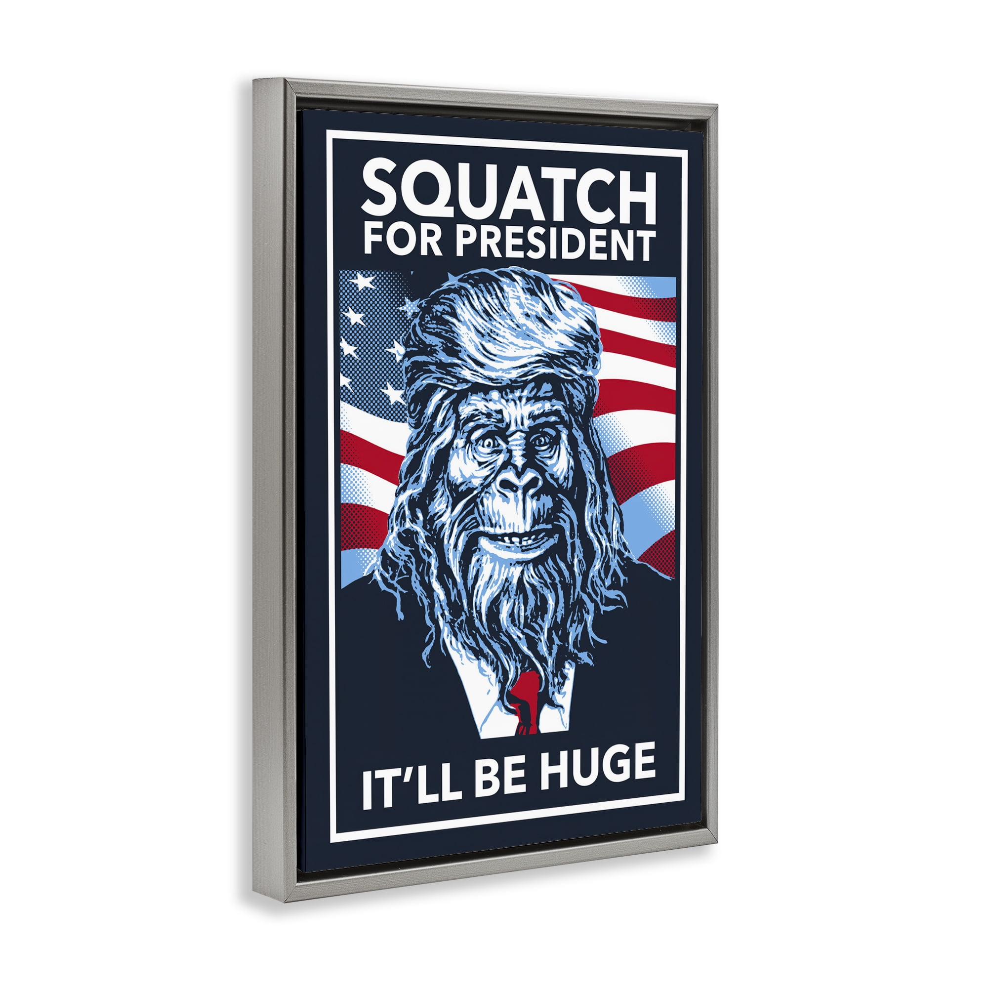 Stupell Industries Funny Mythical President Novelty Painting Gray Floater Framed Art Print Wall Art, 17 x 25