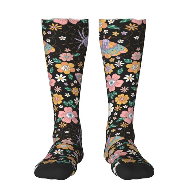 Balery Floral Insects Calcetines novedosos Calcetines deportivos Calcetines hasta la rodilla Calcetines de algodón Calcetines originales y geniales