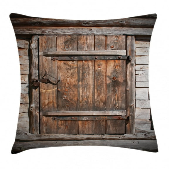 Vintage Throw Pillow Cushion Cover, Rustic Wooden Door of Old Barn in Farmhouse Countryside Village Aged Rural Life Image, Decorative Square Accent Pillow Case, 18 X 18 Inches, Brown, by Ambesonne