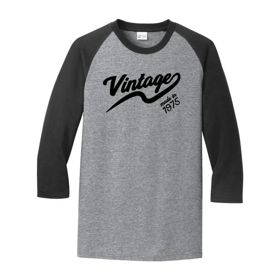 Vintage Made in 1975 Great Adult Raglan 3/4 Sleeve Short Sleeve T-shirt-Medium Heather Gray/Black
