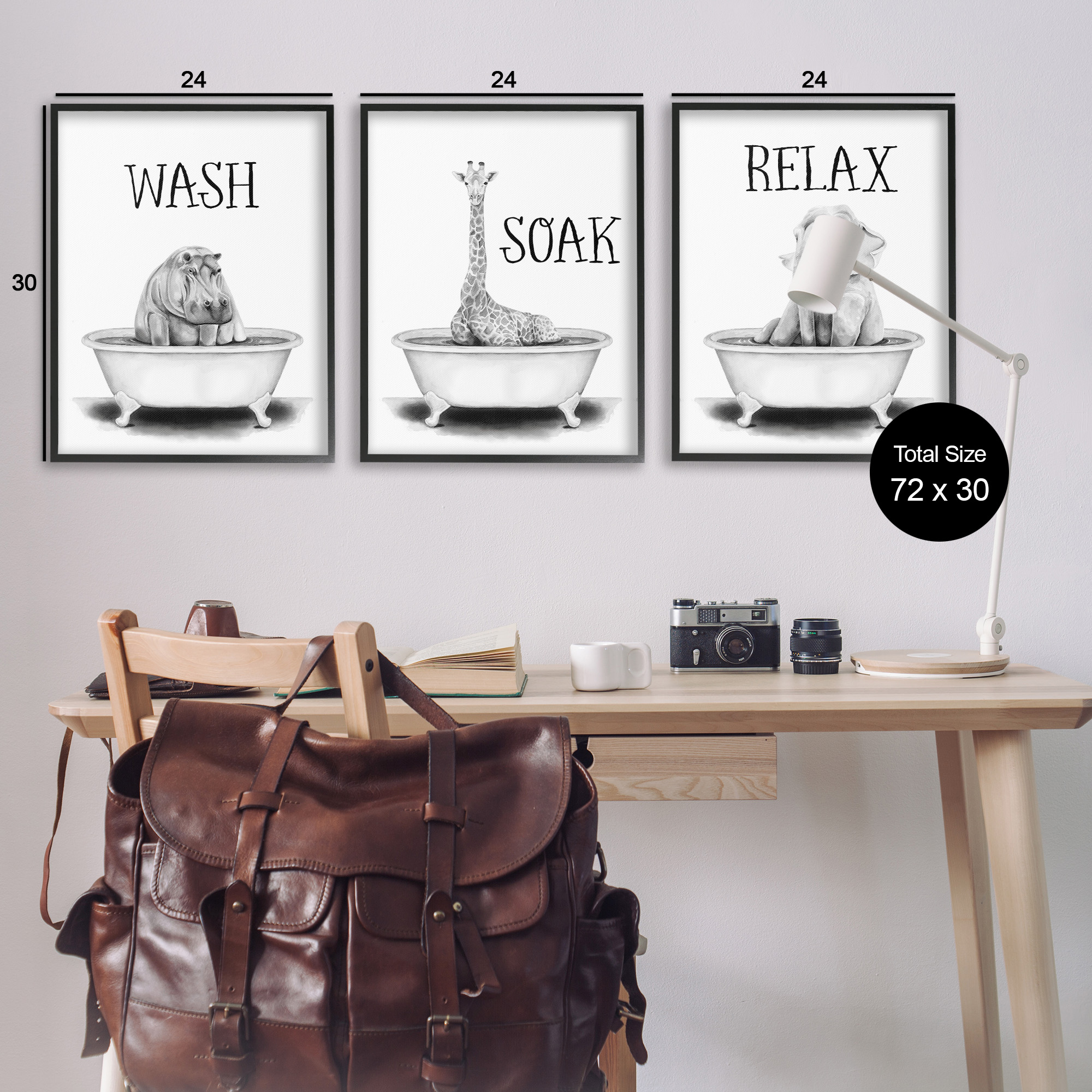 Stupell Industries Wash Soak Relax Jungle Animals Animals & Insects Painting Black Framed Art Print Wall Art, 24 x 30, Set of 3