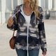 thumbnail image 5 of Puntoco moda mujer manga larga cremallera frente abierto suelta prendas de vestir exteriores blusa estampada abrigo Tops bolsillos blusa con capucha liquidación Puntoco Puntoco-6065, 5 of 8