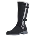 thumbnail image 2 of Women Sherpa Trim Knee High Winter Boots, Metal Buckle Side Zip Suede Tall Boots, Low Block Heel Warm Lined Long Boots Black 9(42), 2 of 6