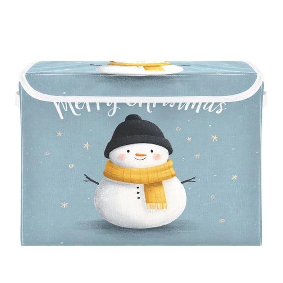 Storage Box With Lid 16.5x12.6x11.8In Foldable Stacked Household Storage Box Cartoon Christmas Snowman