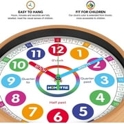 Homotte Kids Wall Clock for Bedroom, 10 inch Round Multi-Colored Learning Clock, Children's Silent Analog Non-Ticking Educational Wall Clock for Boys and Girls Classroom Home Decor