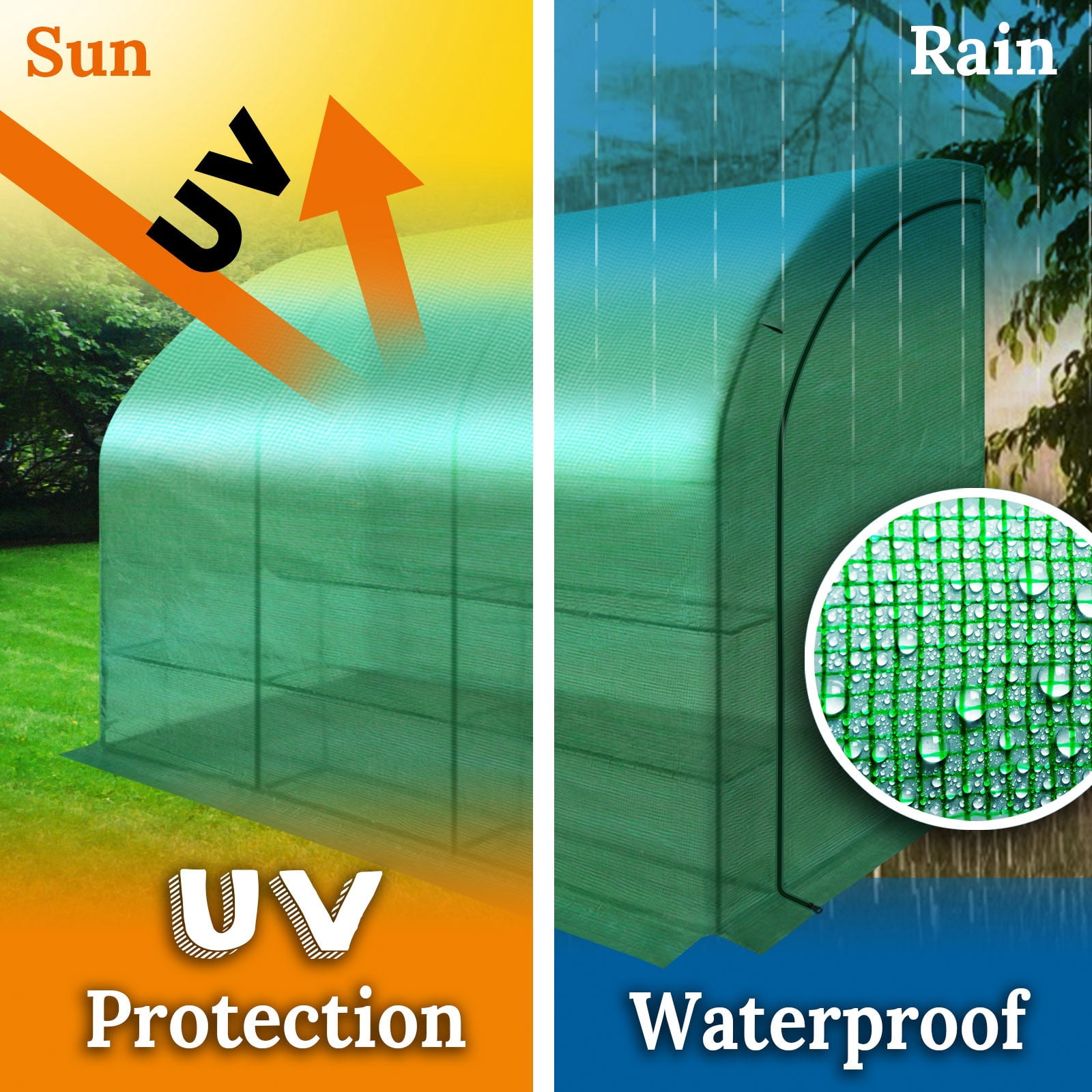 SUNRISEUMBRELLA 10x5x7'H Lean to Walk-in Wall Greenhouse Outdoor Waterproof Hot House w 3 Tiers/6 Shelves Gardening (Green, 1 Door)