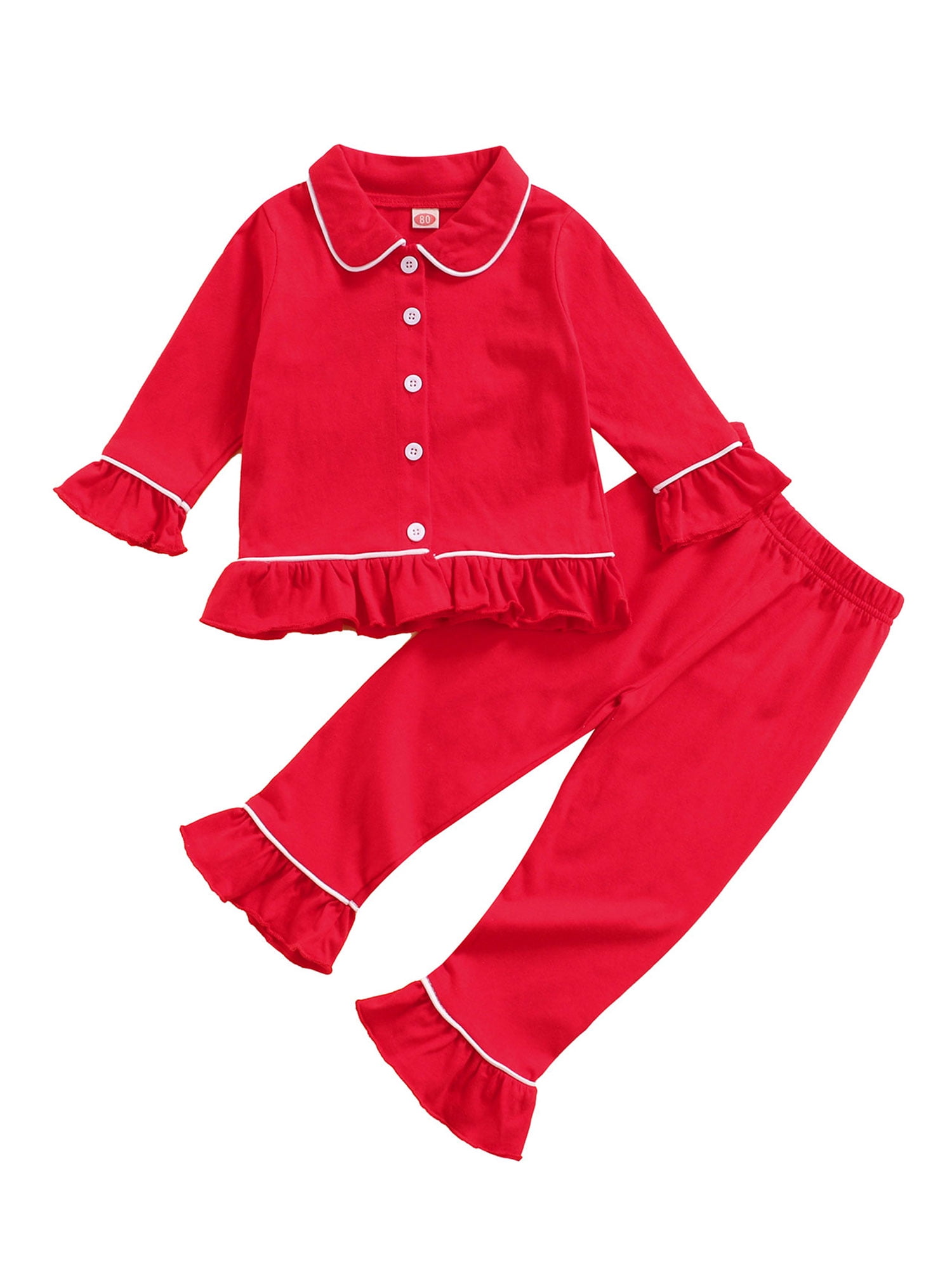 Toddler Kids Girls Pajamas Long Sleeve Ruffle Hem Sleepwear Button-Down ...
