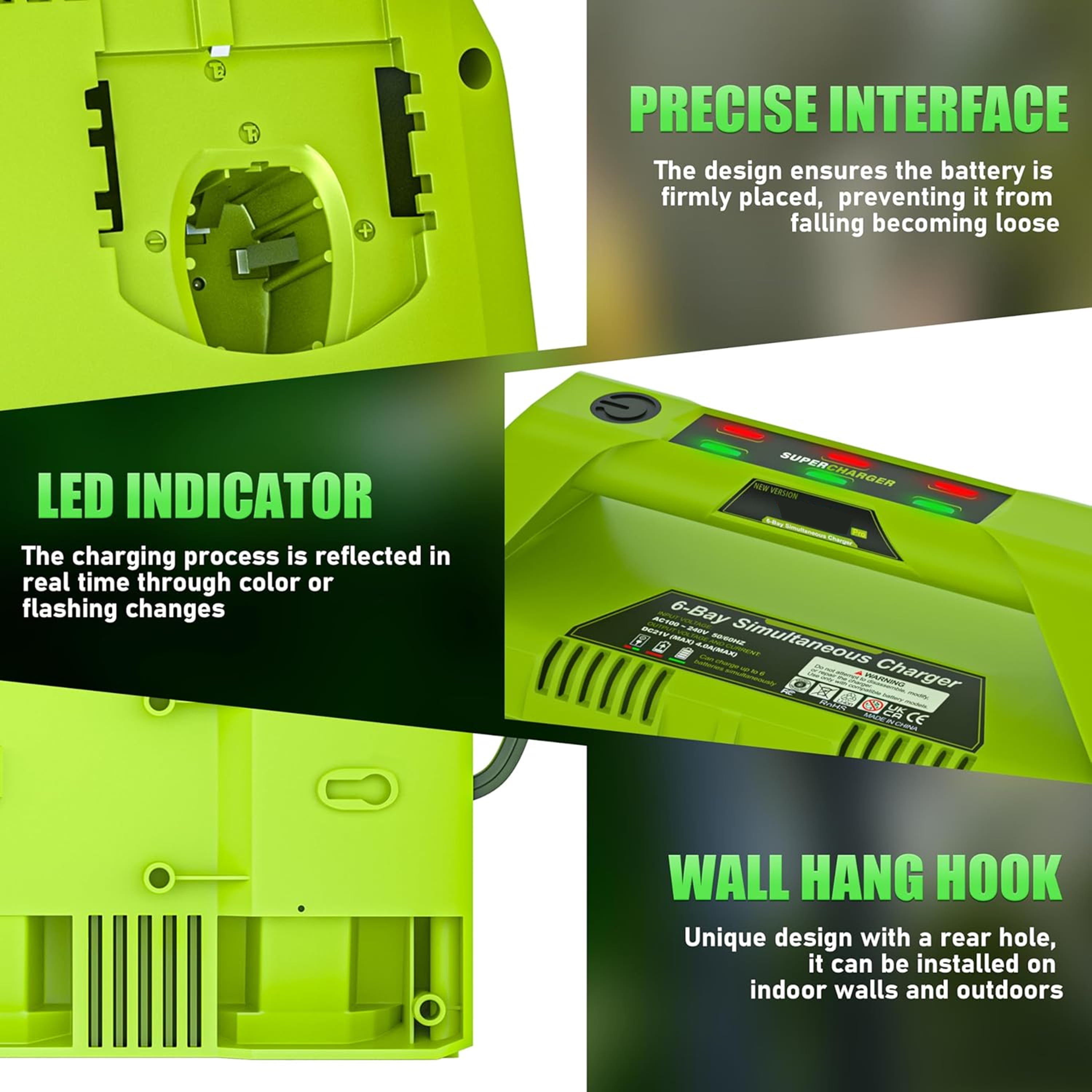 【Simultaneously Charging】 Upgraded 6-Port Rapid Charger for Ryobi 18V Lithium-Ion Batteries, Compatible with Ryobi 18V ONE+ Battery Systems (6-Pack Simultaneously Charging Station)