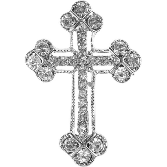 FRCOLOR Rhinestone Cross Brooch Pin for Women Decoration with Shining Look Great for Wedding and Daily Use Silver