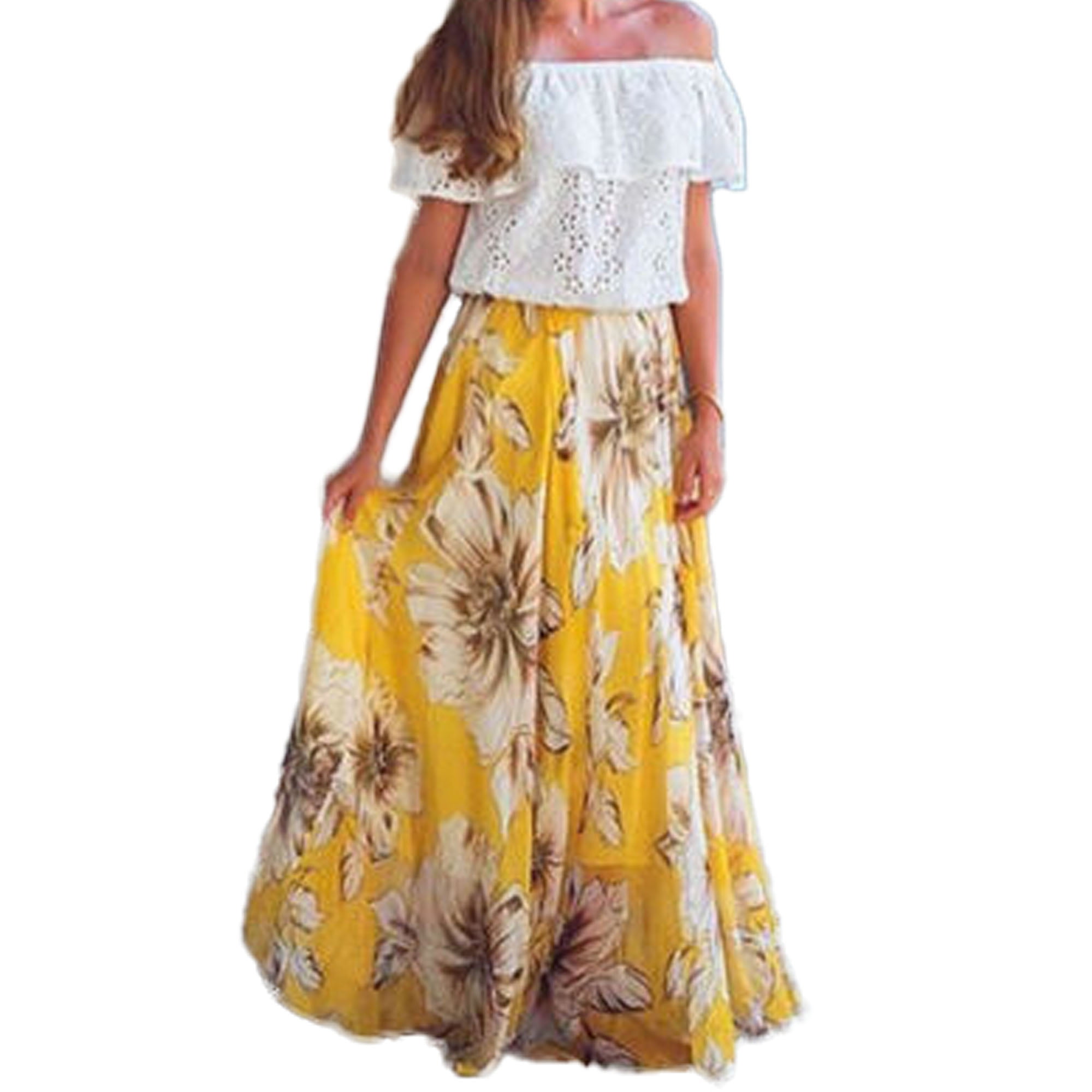 Summer Women Chiffon Long Maxi Skirt High Waist Muslim Pleated Boho Beach Dress 