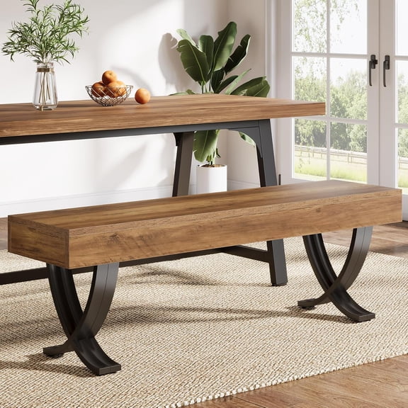Tribesigns 55" Farmhouse Dining Bench with X-Shaped Metal Legs