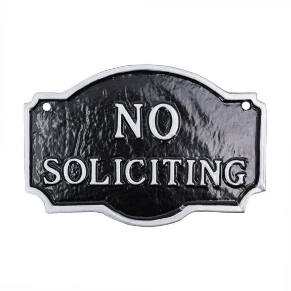 4.5" x 7.15" Petite Montague No Soliciting Statement Plaque Sign - Black/Silver