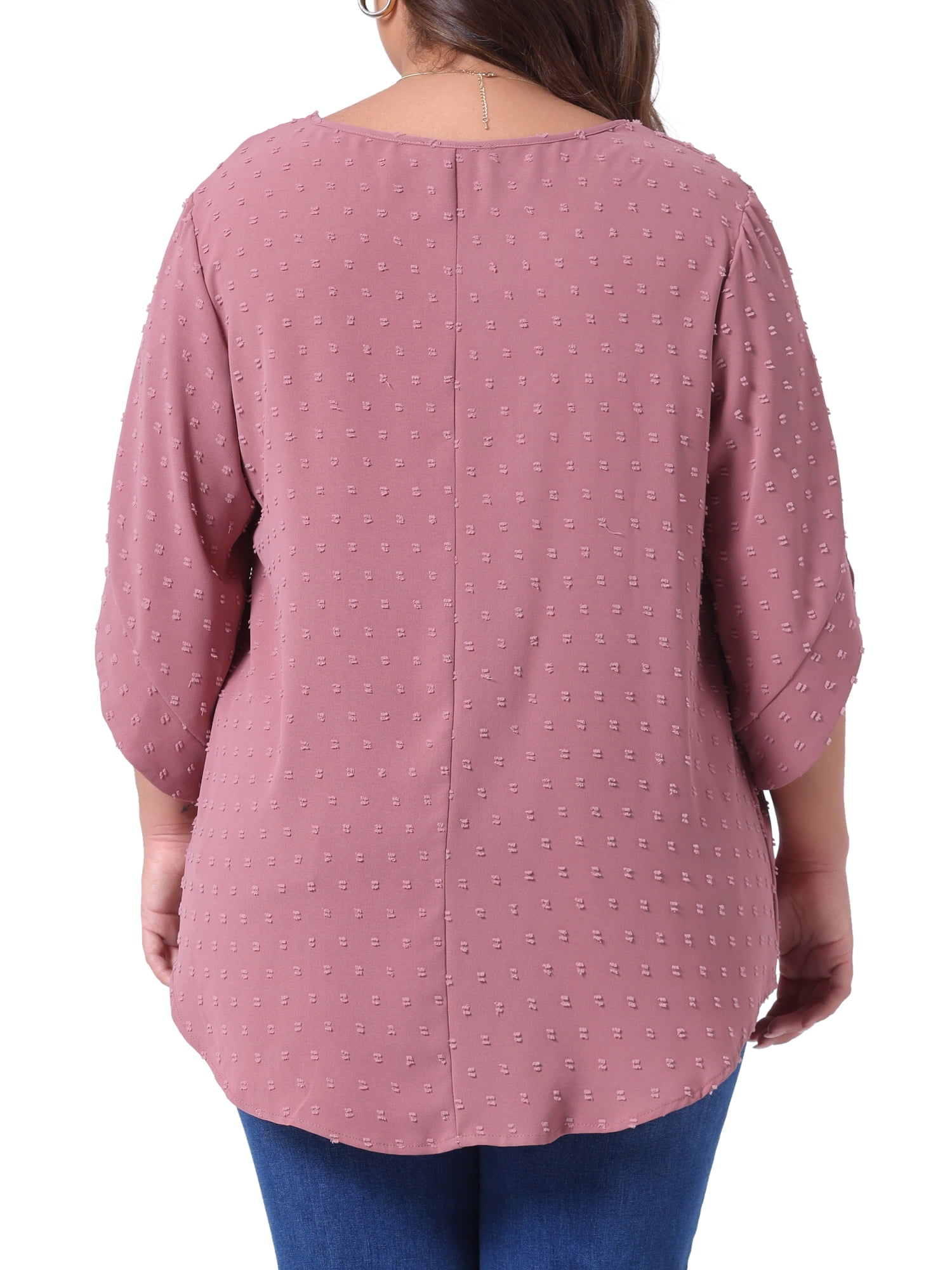 DARING DIVA Women's Plus Petal Sleeve Swiss Dots Blouse T-Shirt Tops 1X Dark Pink