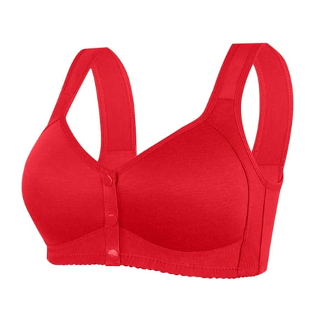 Kopltyrfg Womens Bra Sports Push Up Bras Front Snaps Seniors Wireless Back Full Coverage Comfortable Easy Close Everyday Bras Red 48