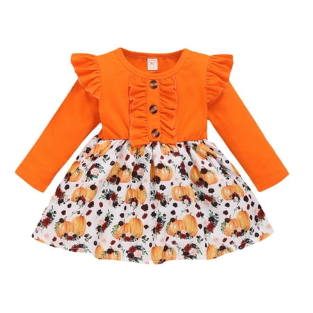 

dmqupv Special Occasion Dress Clothes Ruffles Princess Printed Toddler Baby Girls Flower Party Wedding Orange 2-3 Years