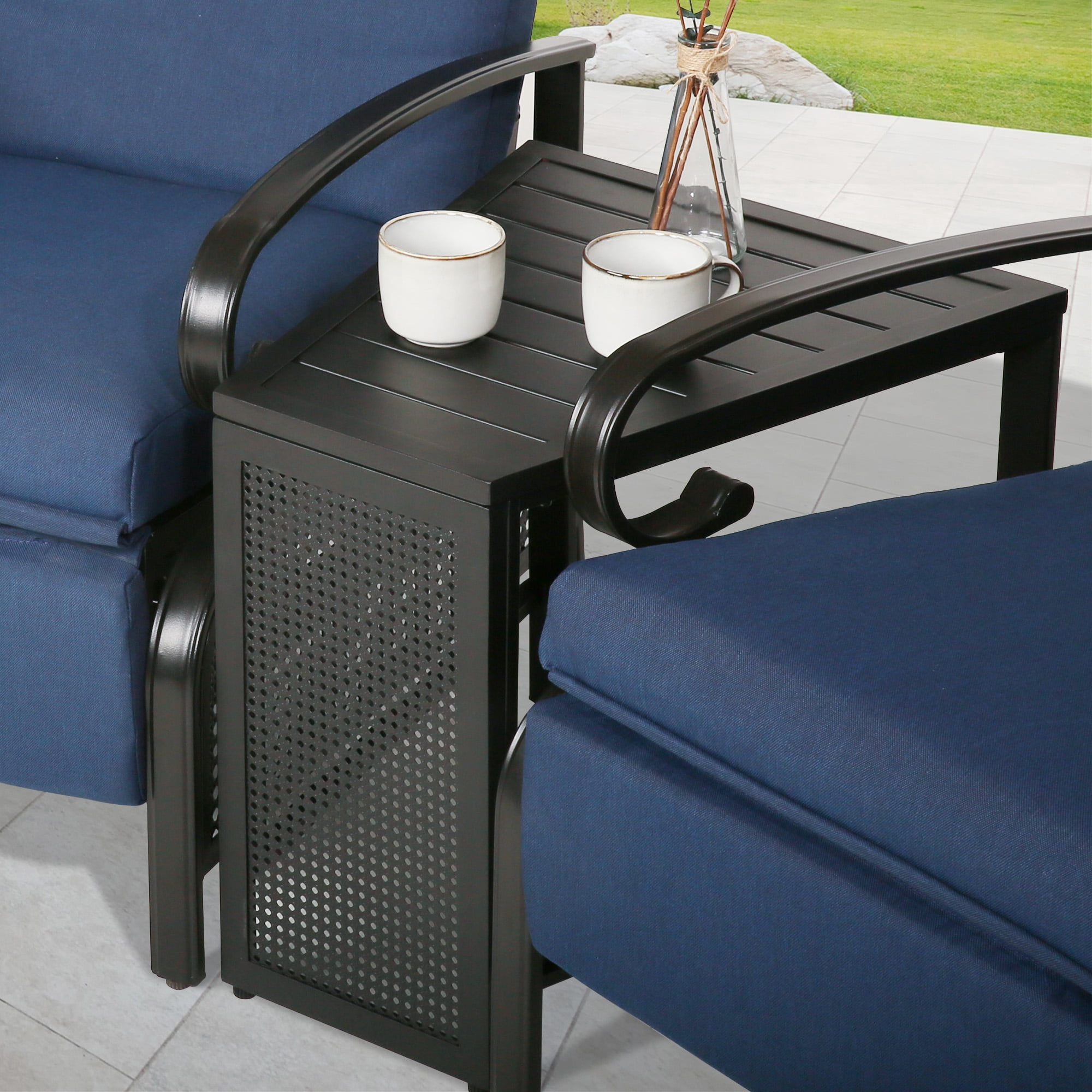 Ulax Furniture Outdoor Trapezoid Metal Side Table Patio Wedge All Weather End Table, Black