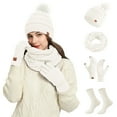 thumbnail image 2 of Winter Women's Woolen Hat, Scarf, Gloves & Socks 4-Piece Set – Warm Knit Hat and Scarf with Elastic Fit, Soft Winter Accessories for Women, 2 of 4