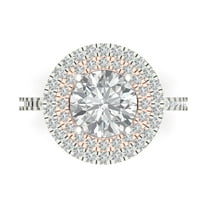2.6 ctw with Simulated Diamond Halo Accents Anniversary Ring for Women | Round Cut Moissanite | Hyperallergenic Solid 18K White/Rose Gold