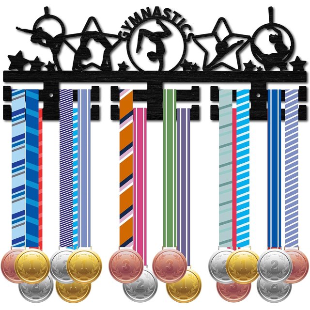 Soporte de madera para medallas de gimnasia, colgador de medallas, estante de exhibición de medallas deportivas, estante de pared para más de 30 medallas, soporte de cinta para premios para atletas