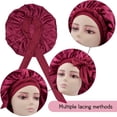 thumbnail image 3 of Gorro de noche de satén, gorro de dormir de satén, gorro de ducha ajustable, gorro elástico, gorro de dormir para mujer para dormir, ducha, cuidado del cabello, spa, peluquerías (rojo), 3 of 5