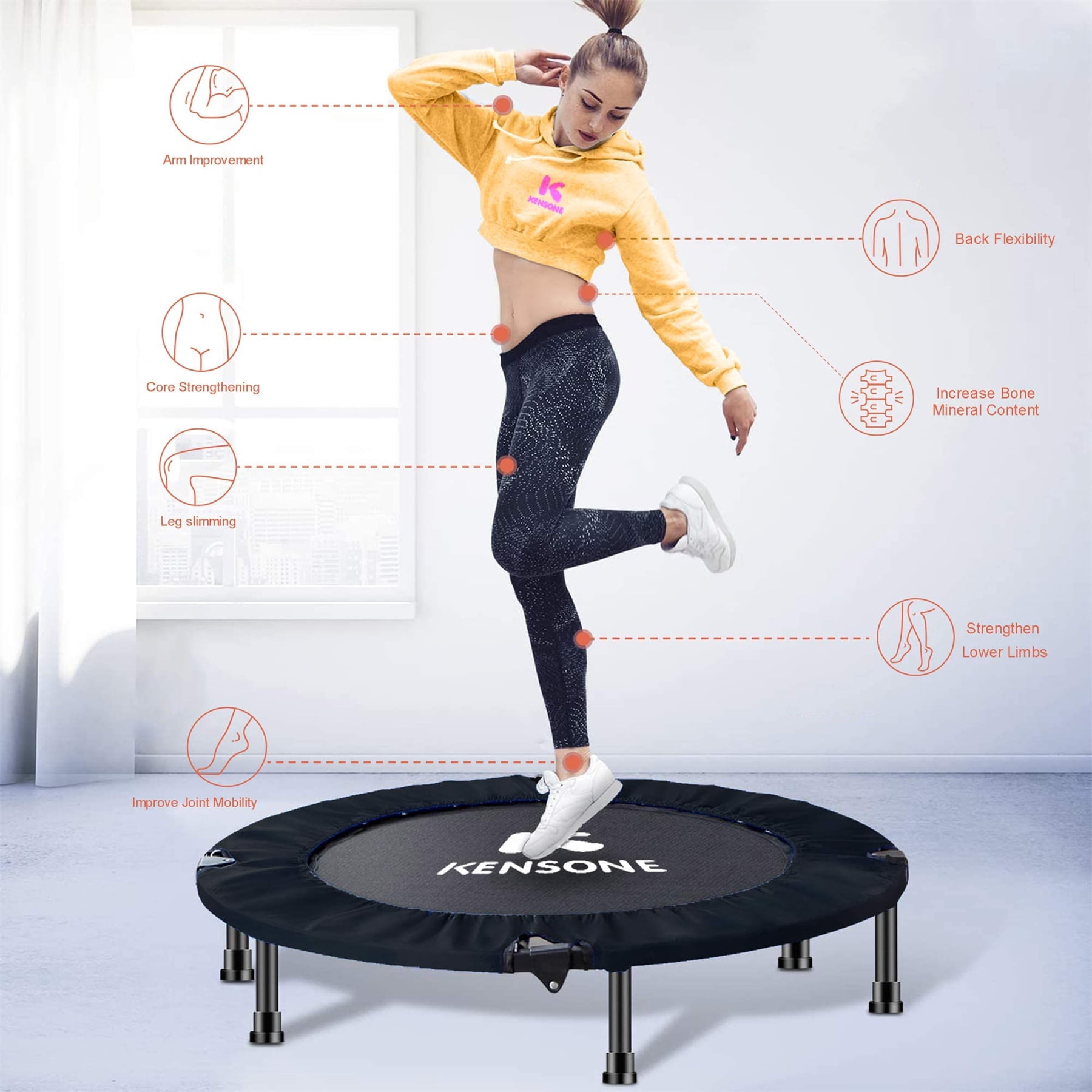 Aukfa 40" Mini Trampoline for Indoor and Outdoor Use, 300 lb Capacity for Adults and Kids, Black