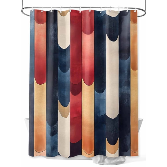 Minimalist Art Shower Curtain Set ，Waterproof Fabric Shower Curtains Abstract Blue Red Brown Line Shower Curtains for Bathroom,Bathroom Decor 72"x72"