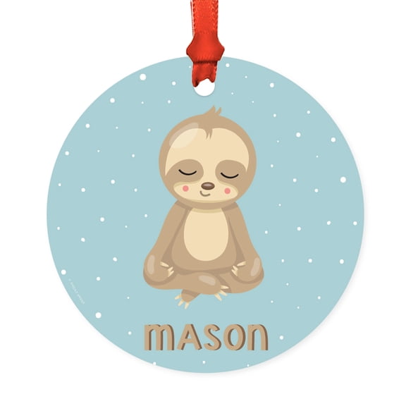 Koyal Wholesale Personalized Metal Christmas Ornament, Baby Sloth Yoga Meditation, 1-Pack