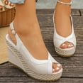 thumbnail image 2 of Platform Sandals Women Wedge Espadrilles Peep Toe Splice Suede Slingback Wedges Heels Fashion Color Block Summer Beach Vacation Dress Shoes Beige Size 9.5, 2 of 6