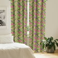 thumbnail image 2 of Ambesonne Hawaiian Window Curtains, Cartoon Flamingo Leaves, Each 28" W x 63" L, Lime Green Pink Violet, 2 of 4