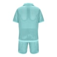 thumbnail image 2 of Fanxing Men's Cardigan Suit Mesh Knit Short Sleeve Shirt with Shorts Two Piec Outfits Set Hawaiian Shorts Suit Light Blue,L, 2 of 6