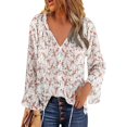 thumbnail image 1 of Tops de manga larga con cuello en V,Blusa de gasa con cuello en V Blusa de manga larga Top de manga larga abullonada Funcionalidad inteligente, 1 of 5
