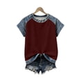 thumbnail image 2 of BUIGTTKLOP Summer Tops for Women Denim Patchwork Short Sleeve Shirts Crewneck T Shirts Trendy Clothes 2026, 2 of 6